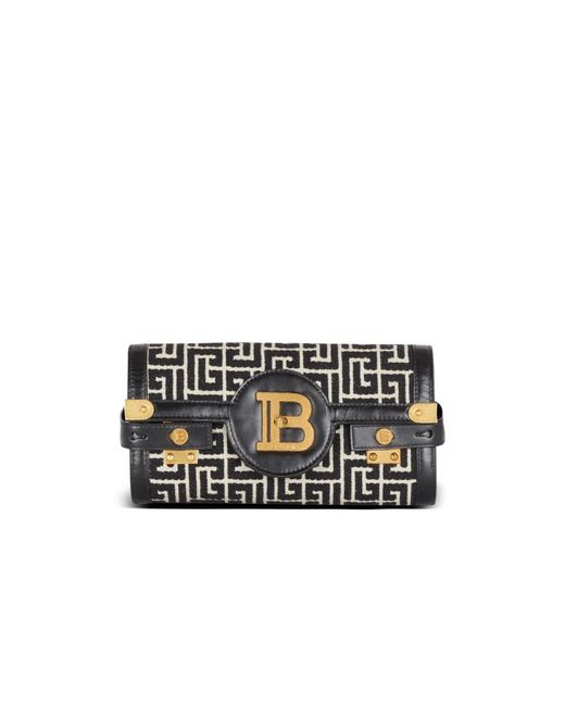 Pochette b-buzz 23 in jacquard con monogramma e pelle di Balmain in Black