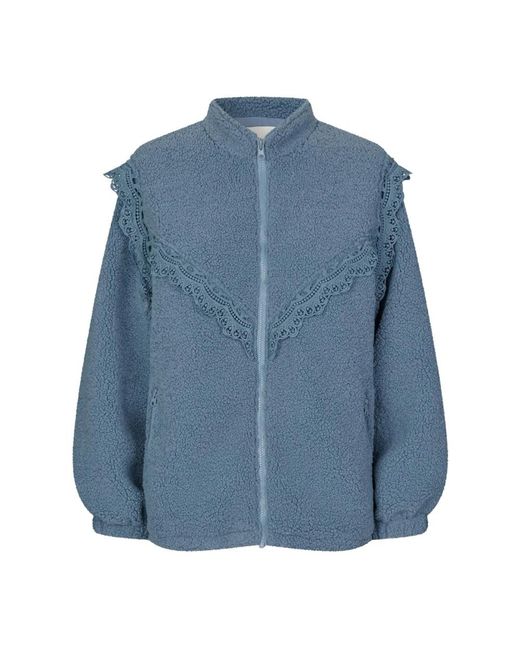 Lolly's Laundry Jassen ,Blauw ,Teddy Fleece Jas Met Kant Details in het Blue