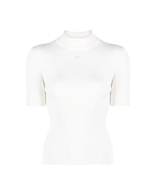 Courreges Truien & Vesten ,Wit ,Gebreide Ribgebreide Trui Met Hoge Hals in het White