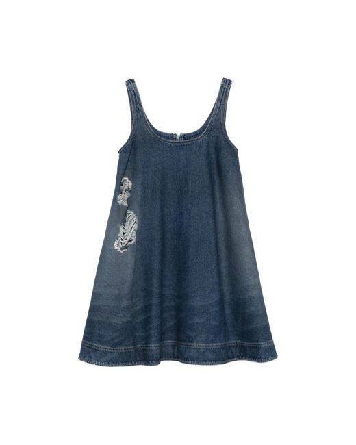 Simone Rocha Blauwe A-Lijn Geborduurde Jurk in het Blue