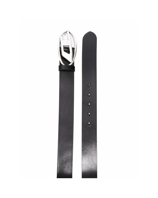 DIESEL Black Vegetable Leather Belt With D Logo Buckle for men