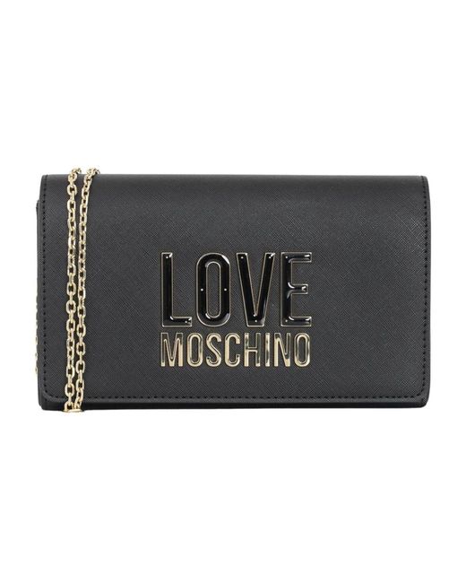 Bolso de mujer negro con logo en letras y correa de cadena de metal dorado Love Moschino de color Black