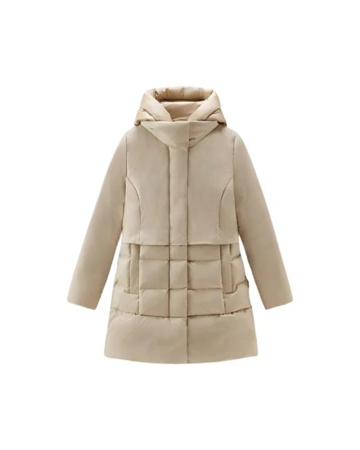 Woolrich Natural Brauner daunenmantel wasserabweisend 2-in-1