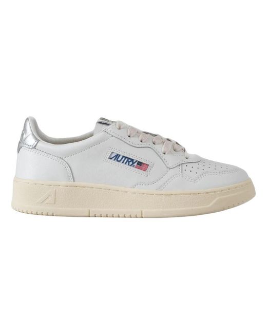 Autry White Weiße Ledertennisschuhe Mit Silbernem Absatz