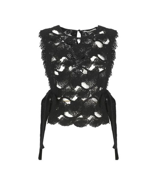 Kangra Black Schwarzer Kaschmir Baumwolle Spitzenpullover