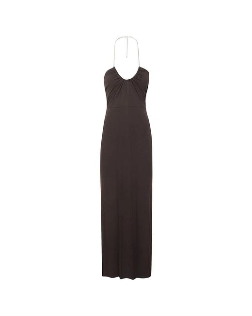 Michael Kors Kleedjes ,Zwart ,Zwarte Jersey Maxi Jurk Met Zilveren Metalen Bandjes in het Purple