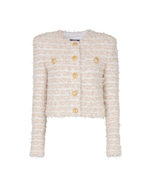 Balmain Jassen ,Wit ,Tweed Cropped Tweed Jasje in het Natural