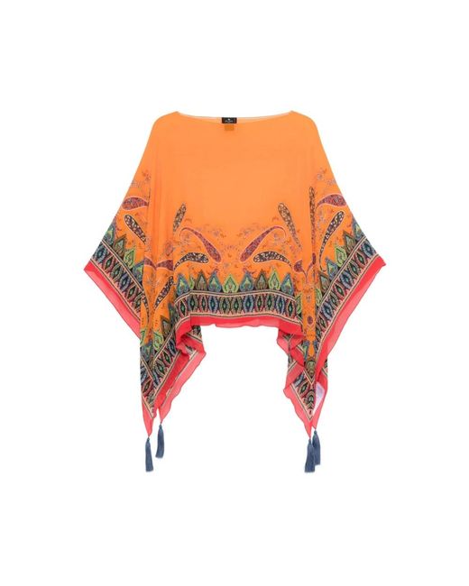 Etro Jassen ,Veelkleurig ,Paisley Print Cape in het Orange