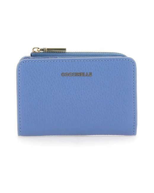 Coccinelle Blue Geldbörse Aus Genarbtem Leder Mit Metallischem Finish