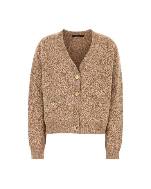 Versace Truien & Vesten ,Bruin ,Wol Tweekleurige Wollen Blend Vest in het Natural