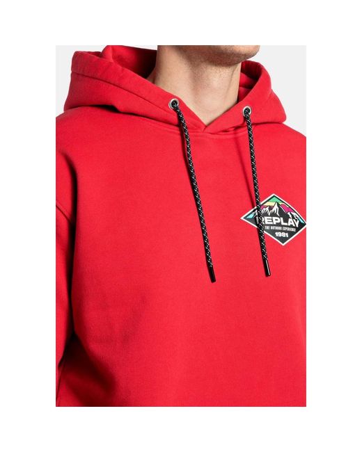 Replay Sportlicher logo hoodie mit kapuze in Red für Herren