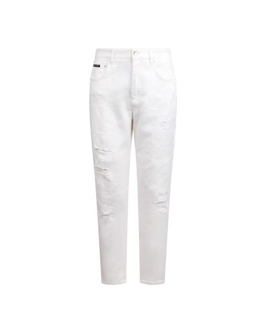 Dolce & Gabbana White Zerrissene baumwoll-denim-jeans
