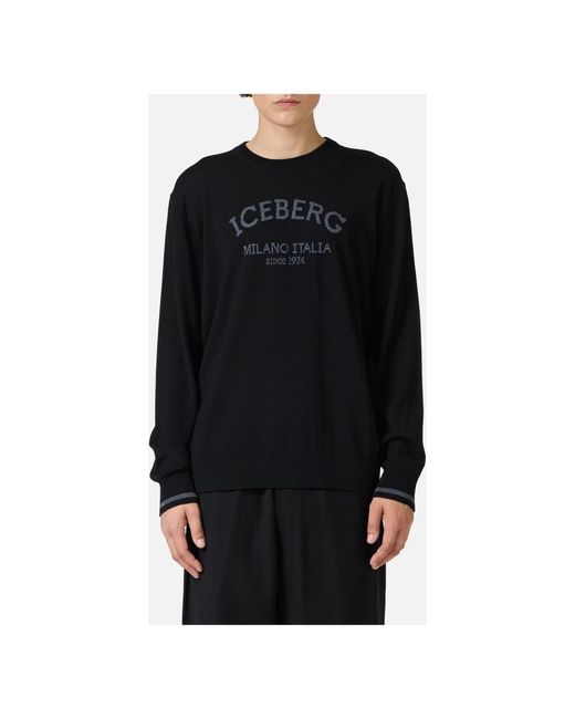 Iceberg Round-Neck Knitwear in het Black voor heren