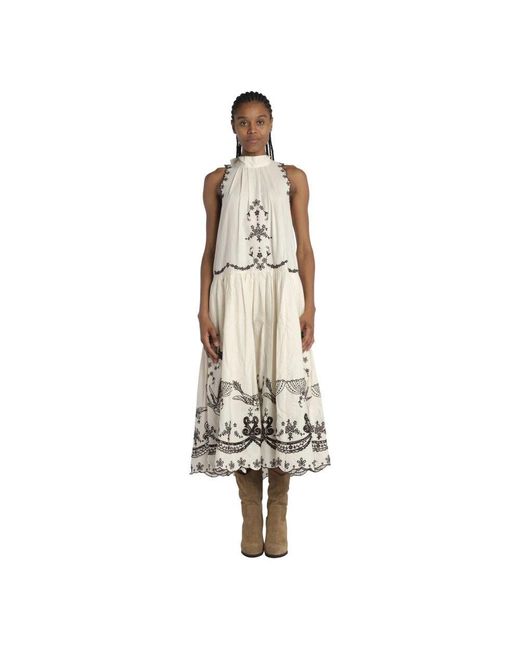 Sea Metallic Weiße Blumen Besticktes Kleid