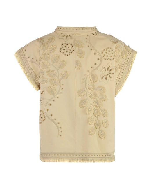 Alberta Ferretti Natural Blumengesticktes baumwolltop