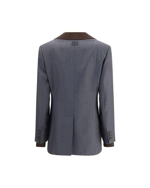 Miu Miu Blue Gestreifter Blazer Mit Spitzrevers