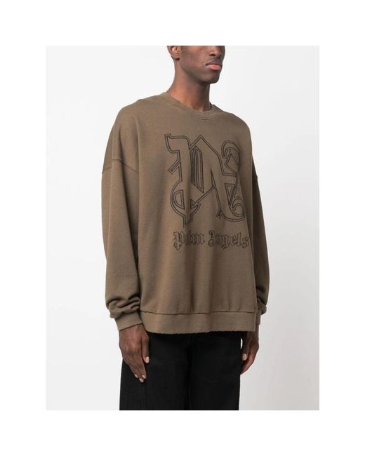 Palm Angels Hoodies & Sweatvesten ,Bruin ,Katoen Geborduurde Logo Sweater in het Brown voor heren