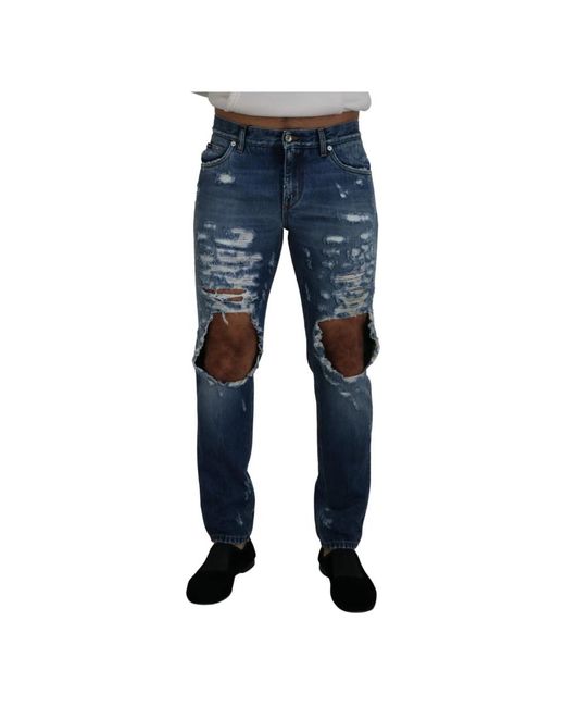 Dolce & Gabbana Blue Straight Fit Jeans for men
