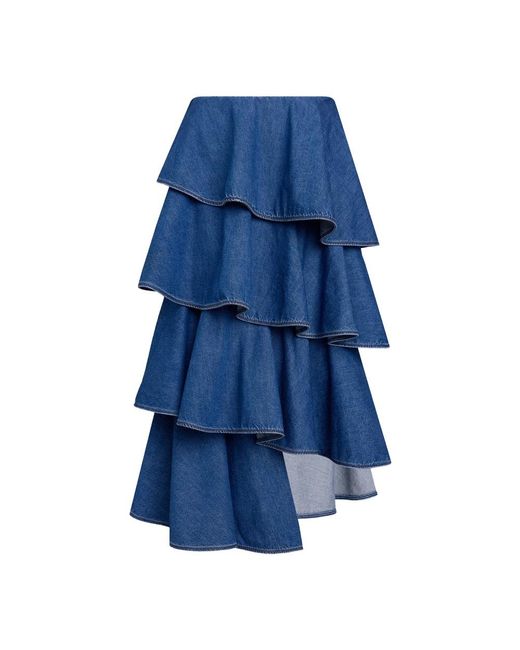Alaïa Rokken ,Blauw ,Katoen Gerimpelde Asymmetrische Katoenen Rok in het Blue