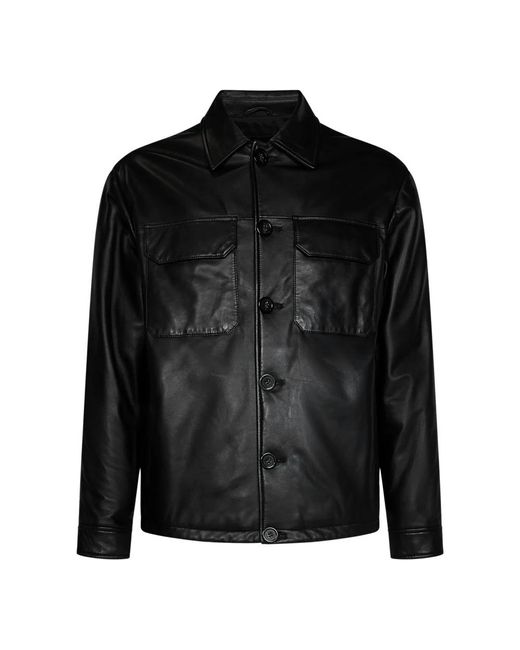 Emporio Armani Black Leather Jackets for men