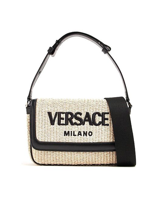 Versace Black Raffia Bestickte Mini-Tasche