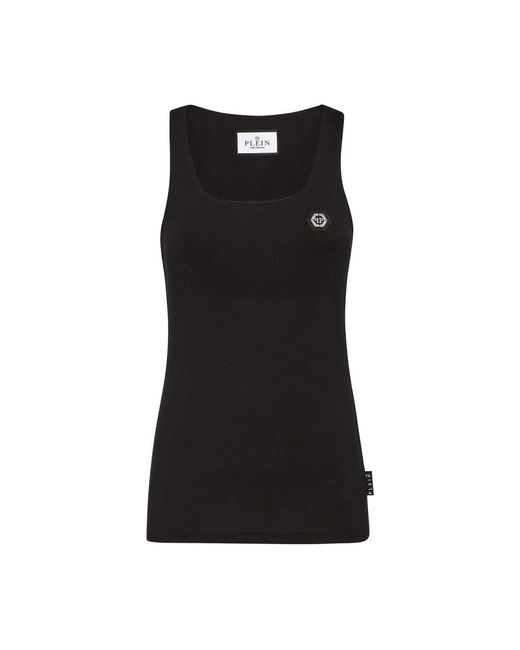 Philipp Plein Black Ärmelloses Baumwoll-Tanktop Mit Eckigem Ausschnitt