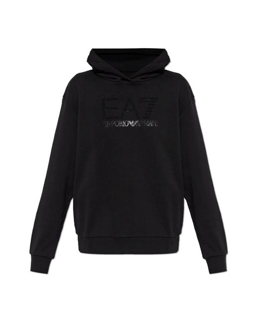 EA7 Hoodies & Sweatvesten ,Zwart ,Katoen Logo Series Hooded Sweatshirt in het Black