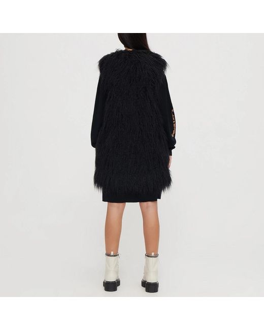Moschino Jassen ,Zwart ,Polyester Lang Faux Fur Vest in het Black