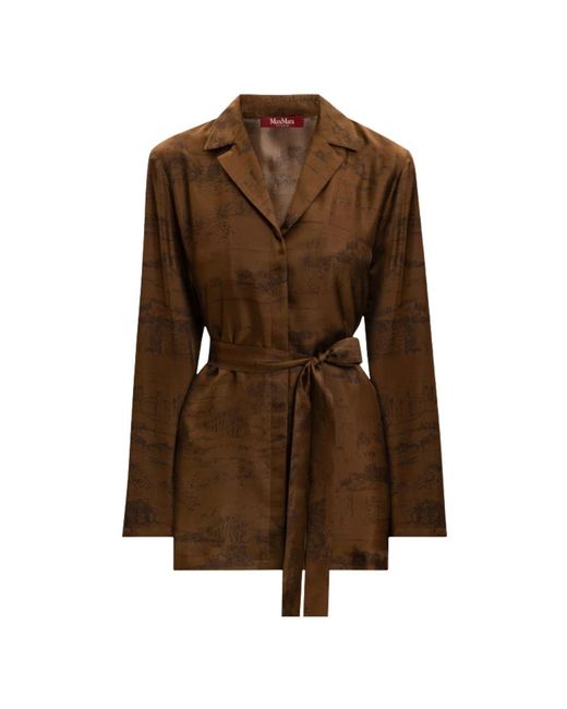 Max Mara Silk Belted Blouse in het Brown