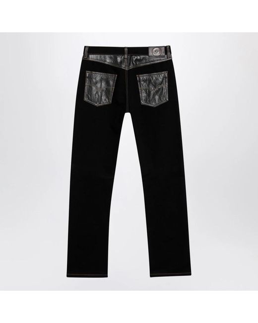Versace Denim & Leren Rechte Jeans in het Black voor heren