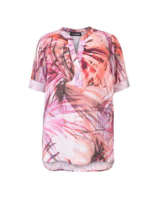 Doris Streich Pink Pastel Palm Leaf Print Linen Blouse