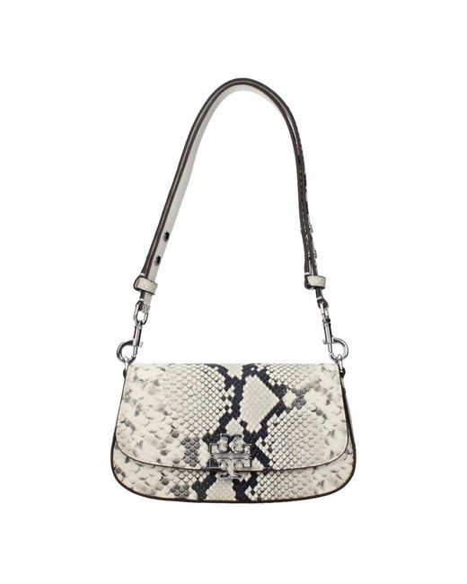 Tory Burch Metallic Weiße Leder-Schultertasche Mit Frontlogo