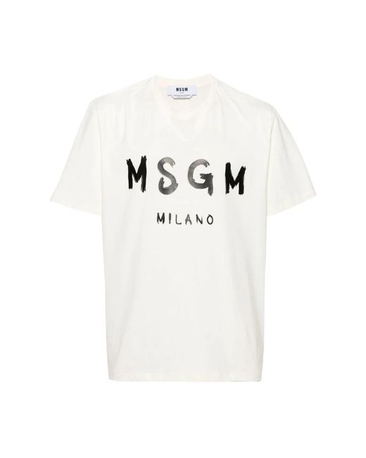 MSGM Tops ,Wit ,Katoen T-Shirt Met Logo-Print Van Katoen in het White voor heren