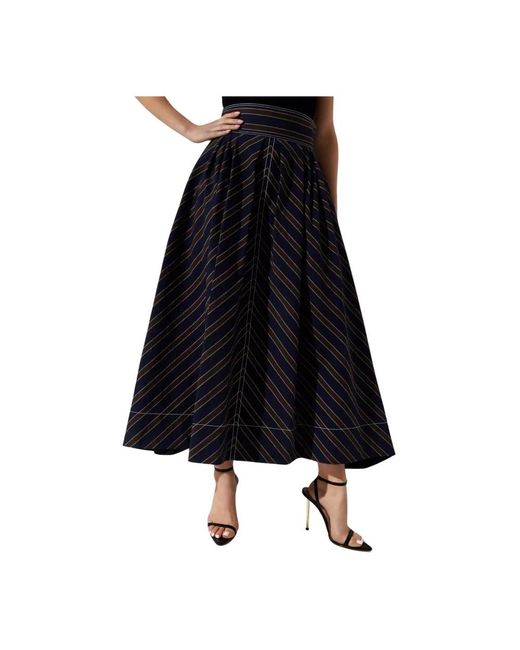 Tory Burch Gestreepte Uitlopende Midi Rok in het Black