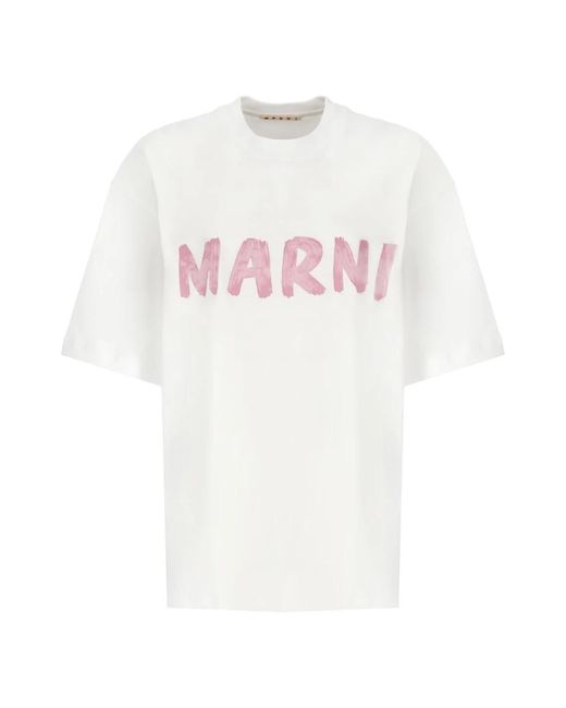 Camiseta blanca de algodón con logo Marni de color White