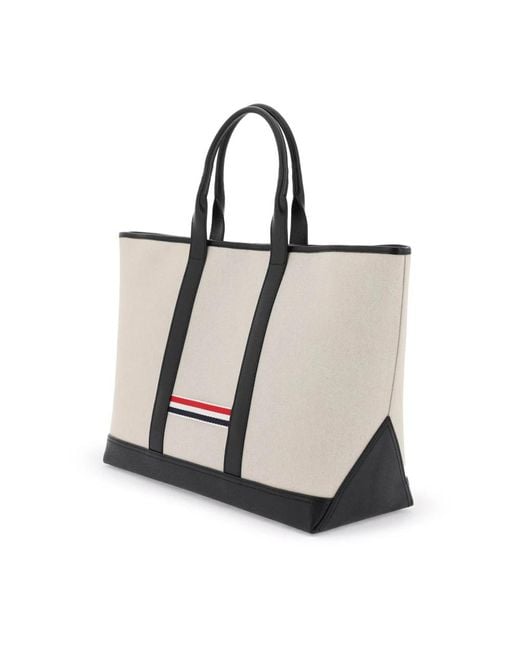 Thom Browne Black Interlock medium tote bag mit lederdetails