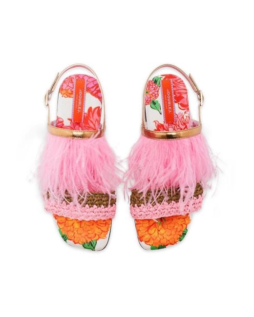LaDoubleJ Pink Feuerwerk Feder Sandalen