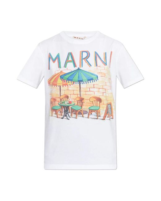 Marni Tops ,Wit ,Katoen Logo T-Shirt in het White