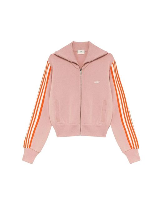 Autry Hoodies & Sweatvesten ,Roze ,Roze Geborduurde Trui Met Rits in het Pink
