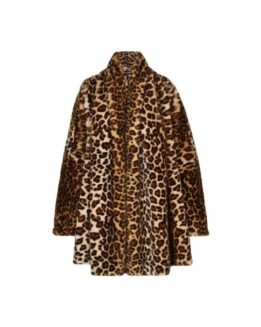Dolce & Gabbana Brown Kim Dolce&gabbana Faux Fur Leopard Print Coat