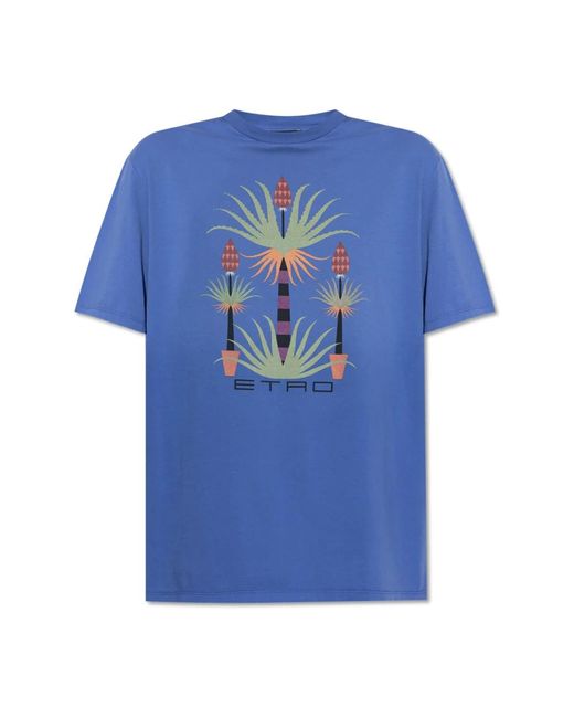 Etro Blue T-Shirt Mit Buntem Druck