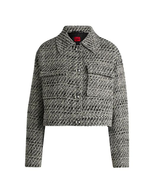 HUGO Truien & Vesten ,Grijs ,Katoen Detail Cropped Bouclé Jas in het Gray