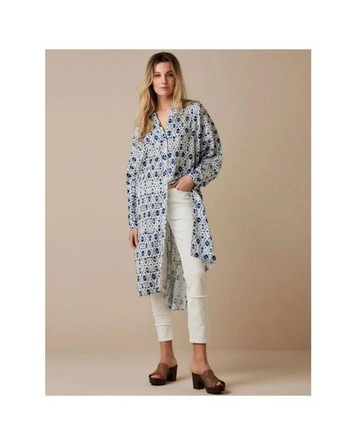 Summum Kleedjes ,Blauw ,Katoen Graphic Shirt Dress in het Blue