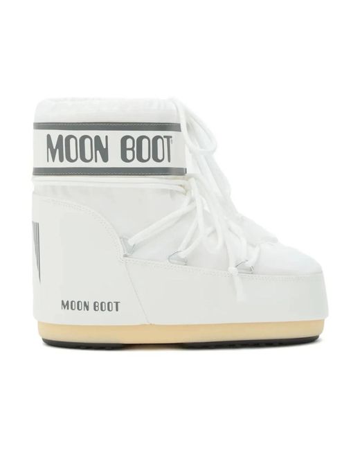 Moon Boot White Weiße Niedrige Nylon Iconic Winterstiefel