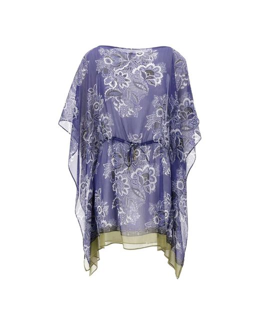 Etro Jassen ,Blauw ,Leer Bloemen Caftan Jurk Met Trekkoord in het Blue
