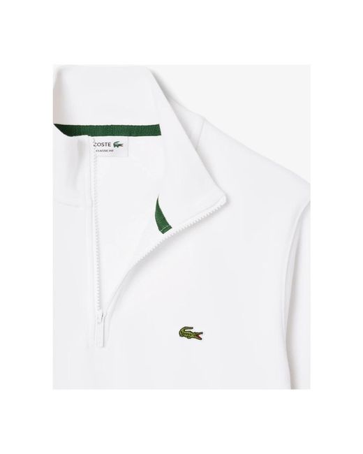 Lacoste Hoodies & Sweatvesten ,Wit ,Katoen Fleece Sweatshirt Met Rits in het White voor heren