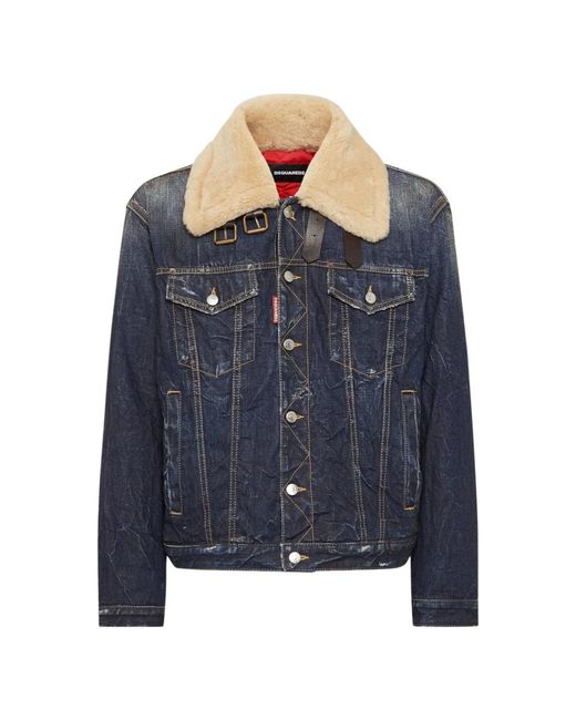 DSquared² Jassen ,Blauw ,Denim Blauwe Denim Aviator Jack in het Blue voor heren