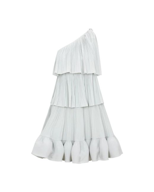Lanvin White Asymmetrisches 3-lagen salbei kleid