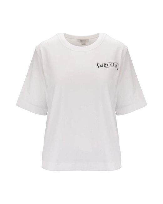 McQueen Tops ,Wit ,Katoen T-Shirt Met Ronde Hals in het White