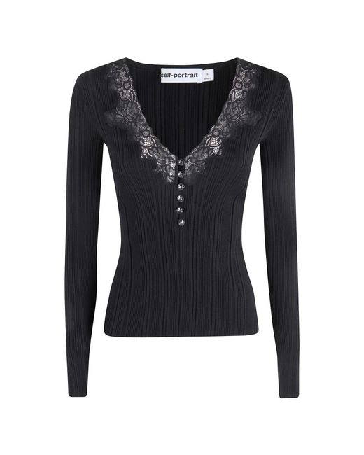 Self-Portrait V-Neck Knitwear in het Blue